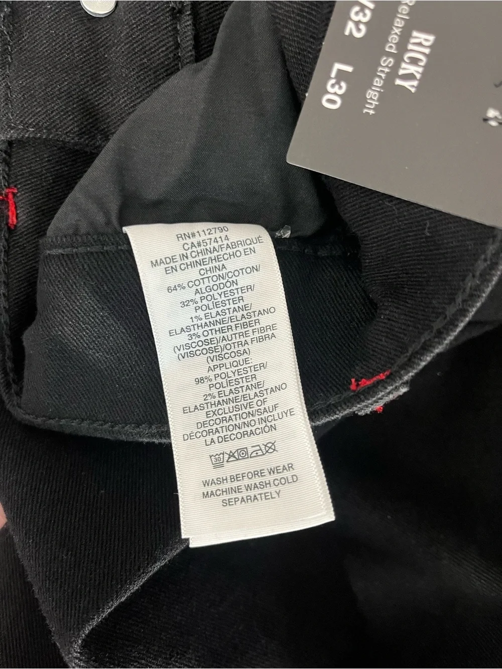True Religion Ricky Applique SN Flap Straight “2SB Black Rinse” 32x30 #701564